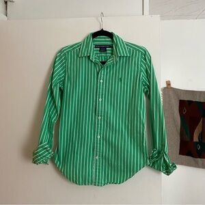 Vintage Ralph Lauren Green and White Striped button down
